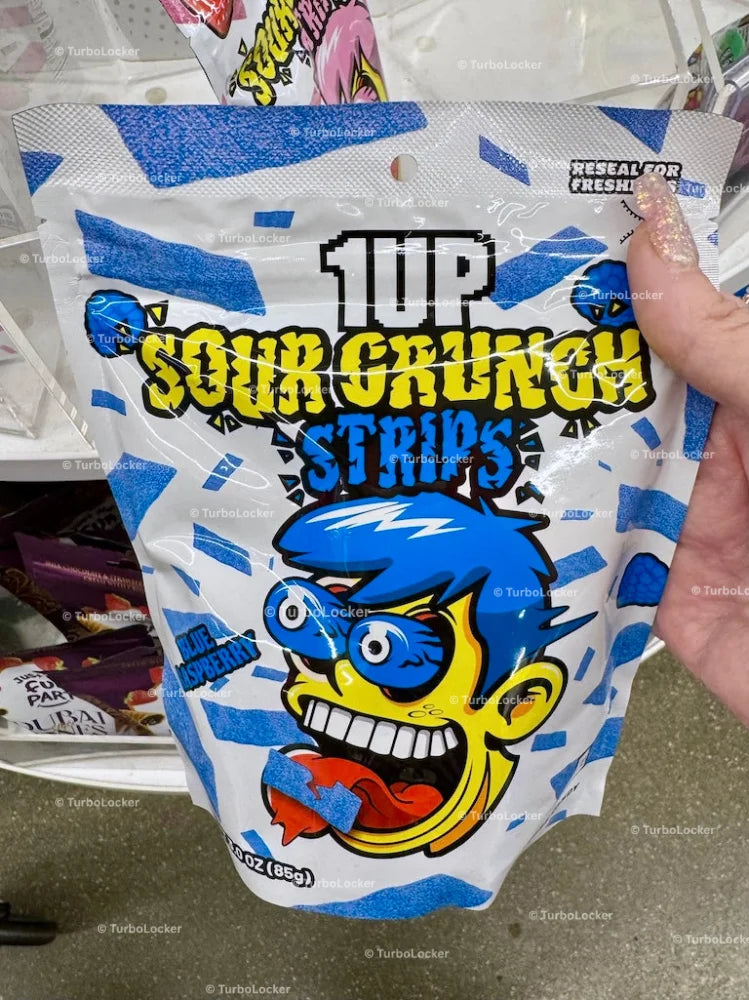 1UP Blue Raspberry Sour Crunch Strips