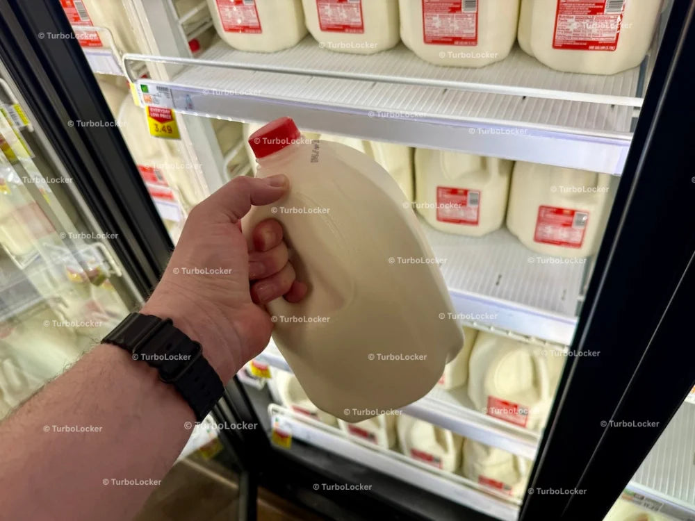 A Hand Taking A Gallon Of Milk