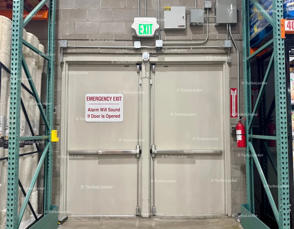 An Emergency Exit Door At A Warehouse Store