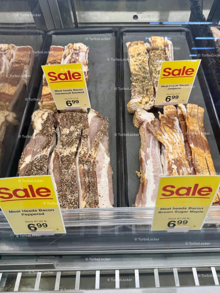 Bacon Varieties On Display At A Grocery Store