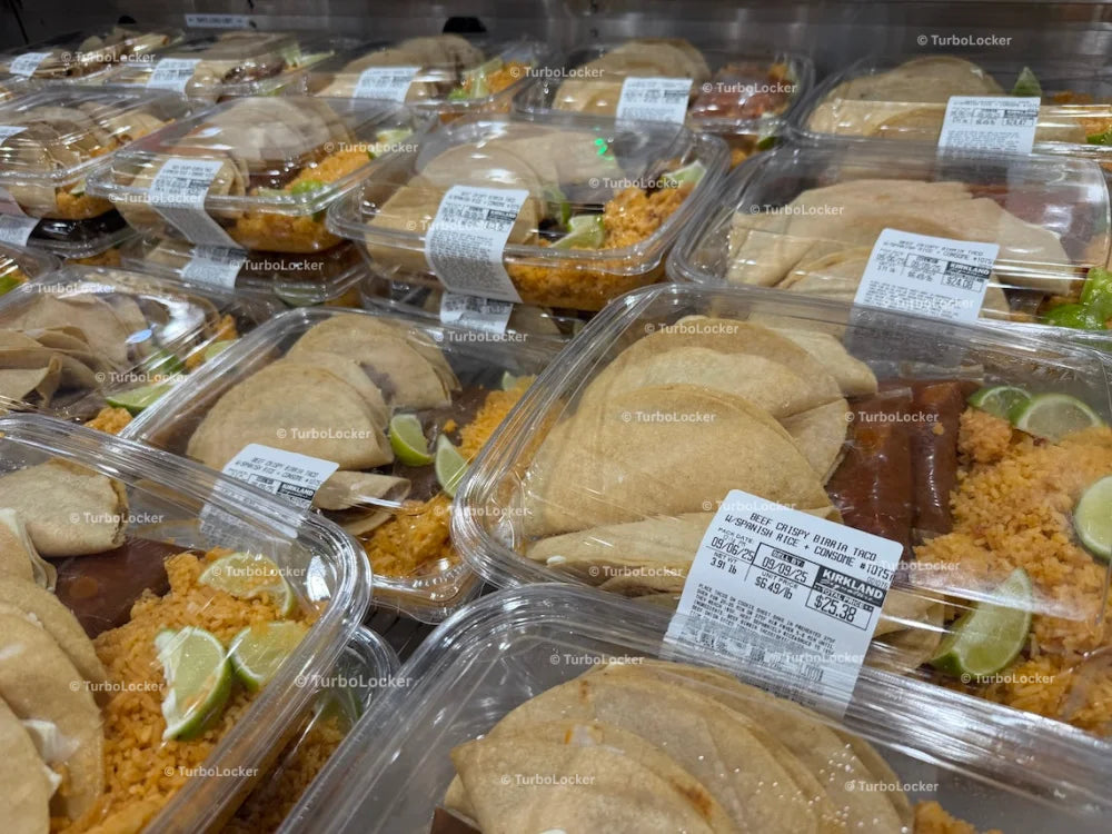 Beef Crispy Birra Tacos With Spanish Rice And Consumé At A Costco Warehouse