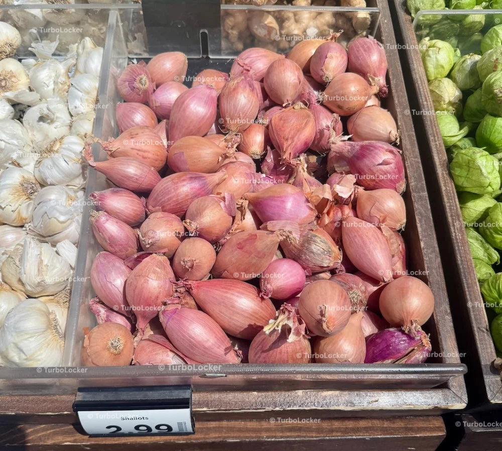 Bin Full Of Shallots In A Grocery Produce Department