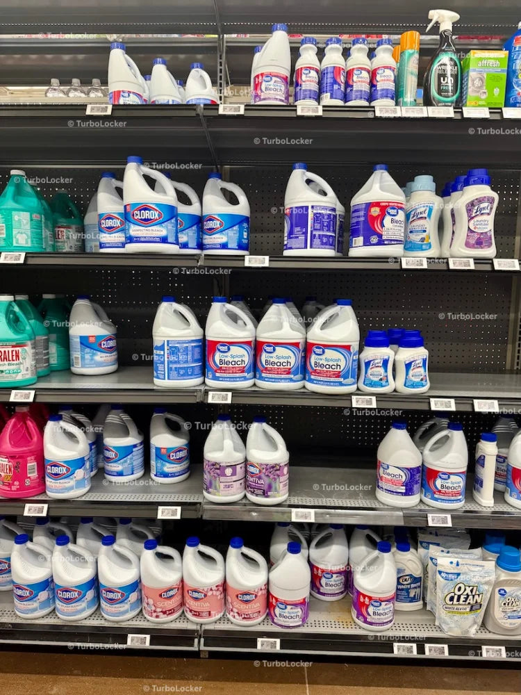 Bleach Products On Shelving In A Retail Store