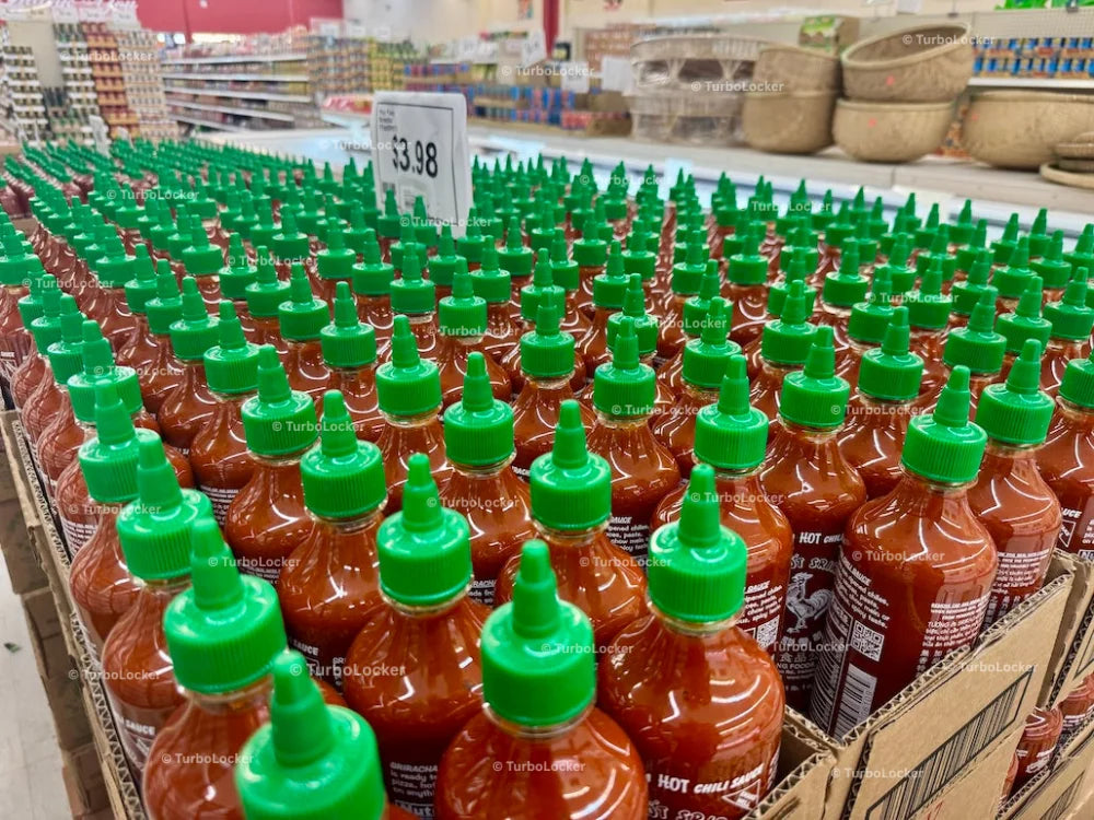 Bottles Of Huy Fong Sriracha Hot Sauce At A Vietnamese Market
