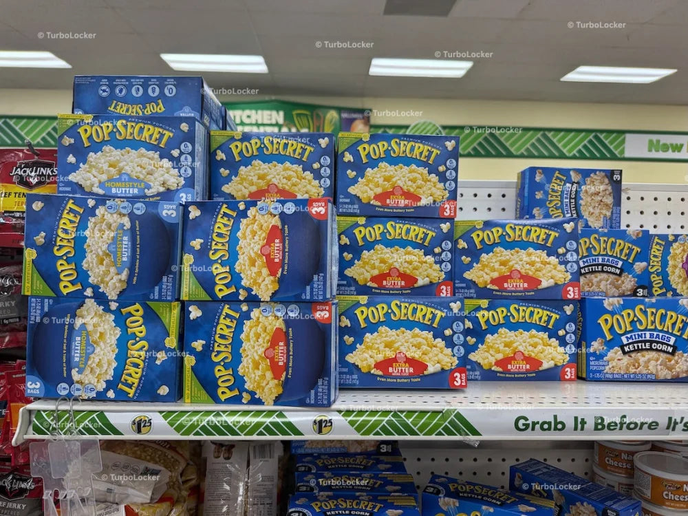 Boxes Of Pop Secret Extra Butter Popcorn Stacked On A Shelf