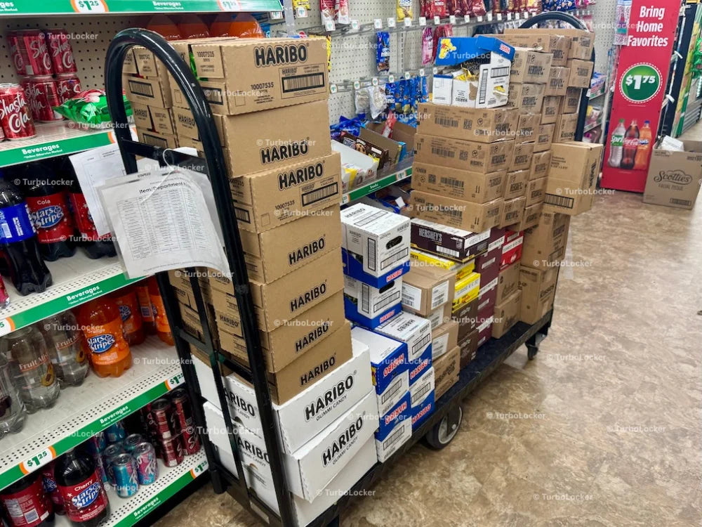 Candy Boxes Ready For Stocking On A Cart