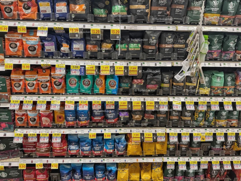 Coffee Varieties On Display At Grocery Store