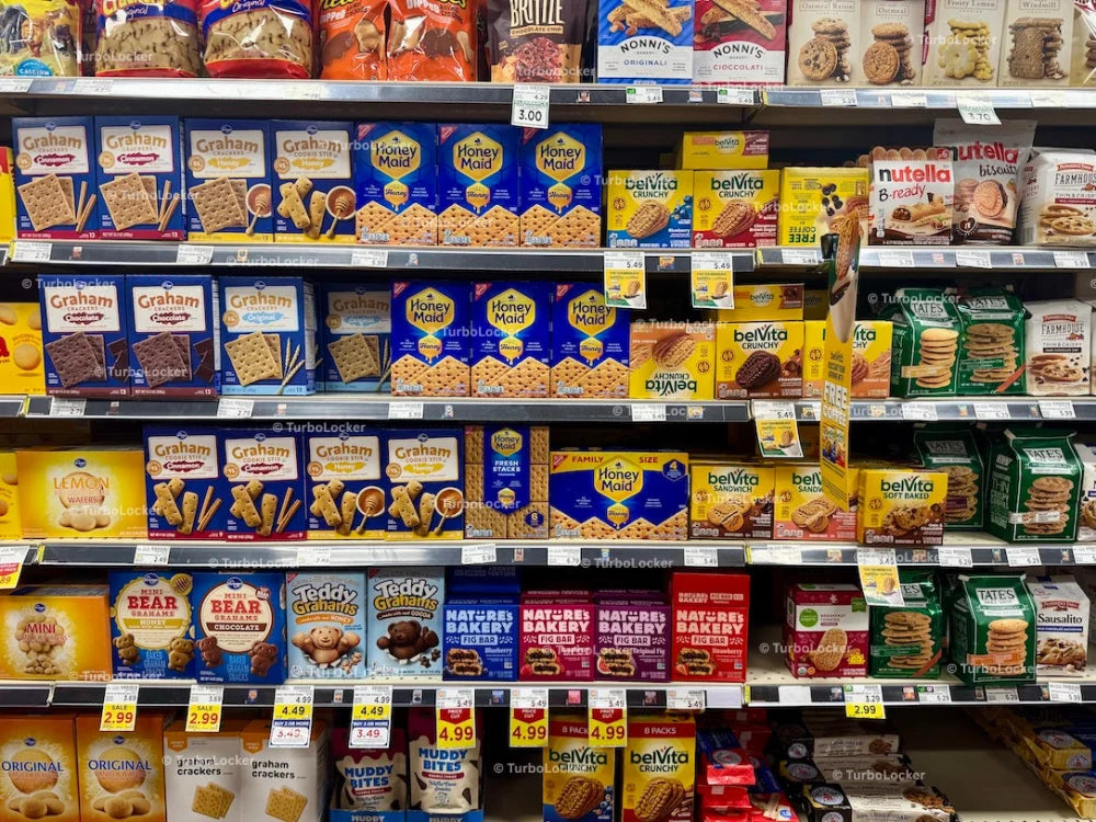 Crackers And Biscuits On Store Shelving