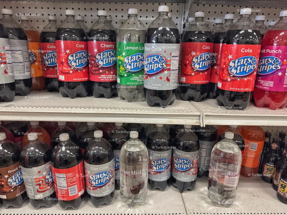 Discount Store Brand Soda Bottles On Shelving