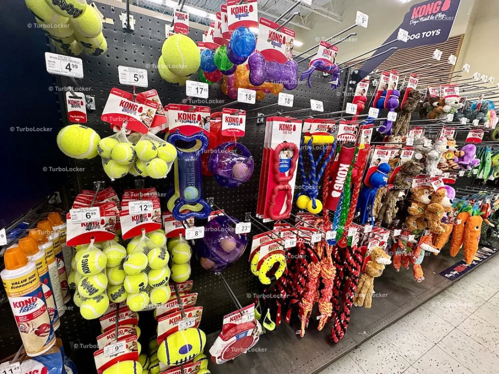 Dog Toys Hanging On Hooks