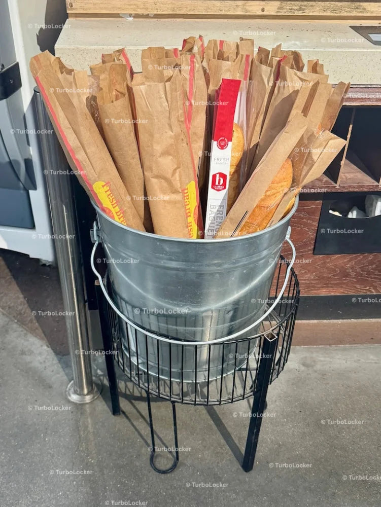Fresh French Bread Baguette Bucket At A Bakery