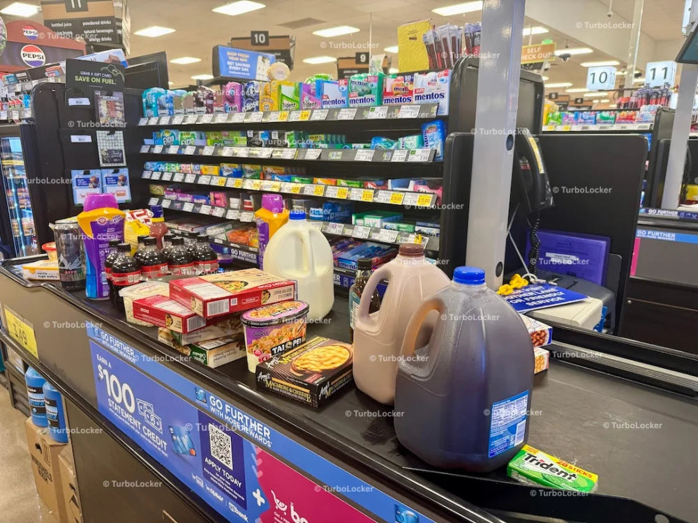 Grocery Store Checkout Conveyor With Products