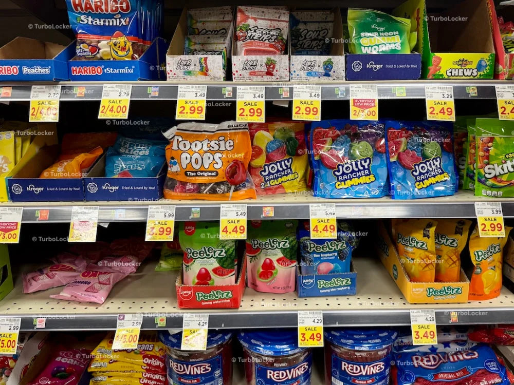 Gummy And Hard Candy On Shelving