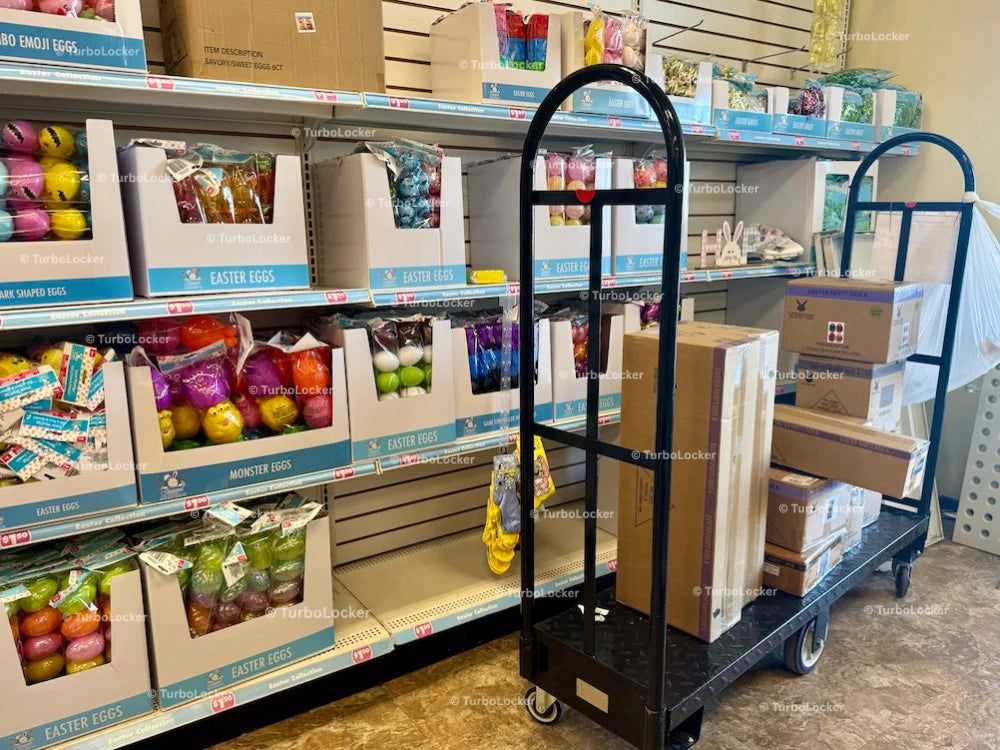 Inventory Stocking Cart With Easter Themed Products