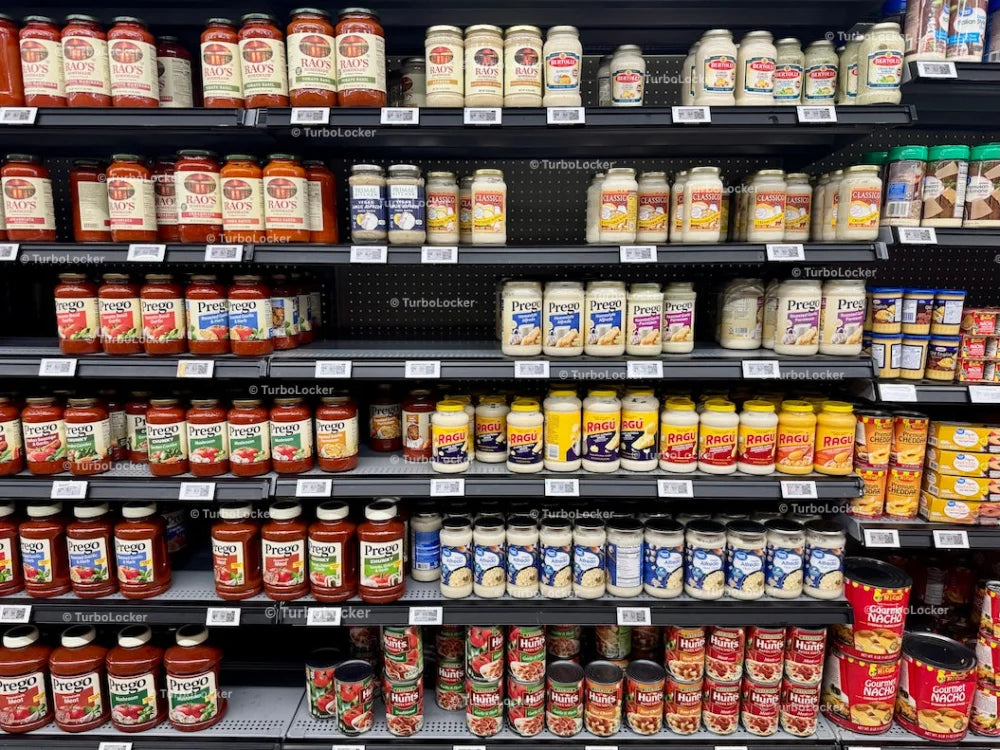 Italian Pasta Sauces On Shelving At A Grocery Store