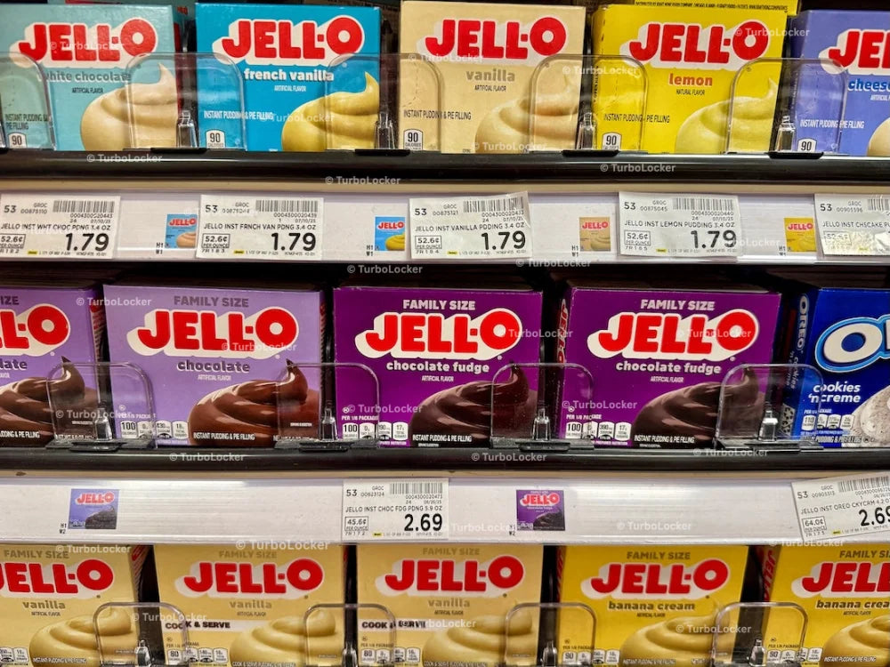 Jello Varieties On A Shelf At A Grocery Store