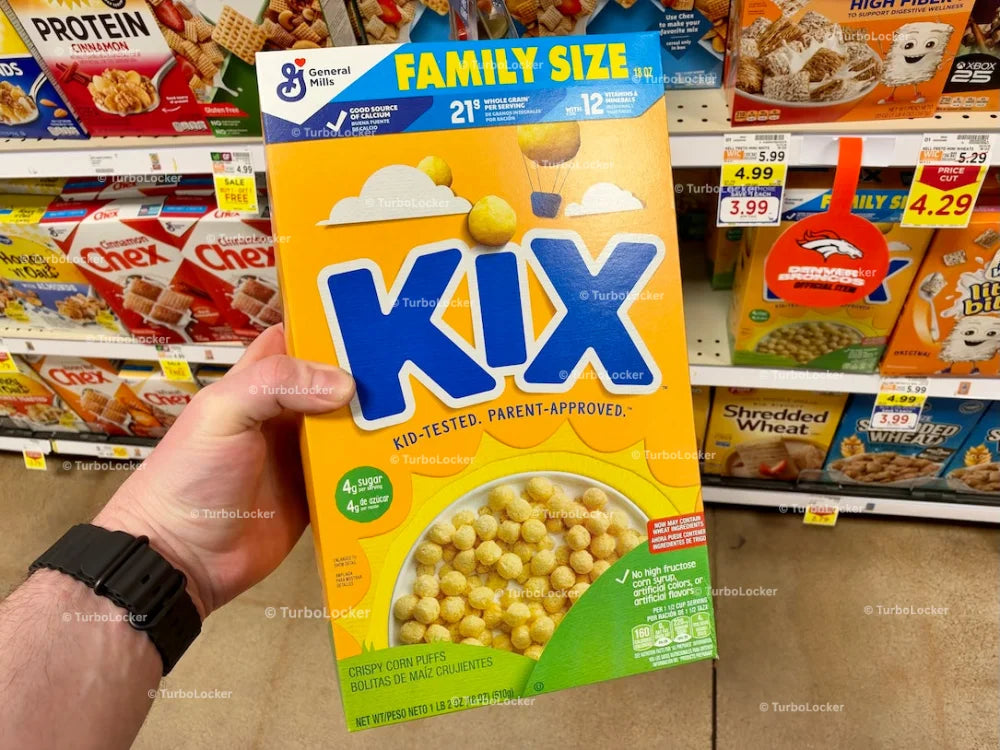 Kix Family Size Cereal Box