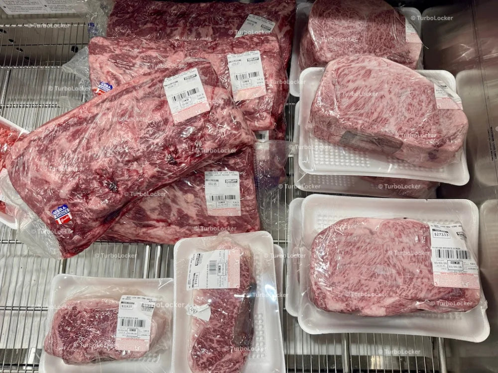 New York Strip And Wagyu Beef Loin Meats In A Refrigerator
