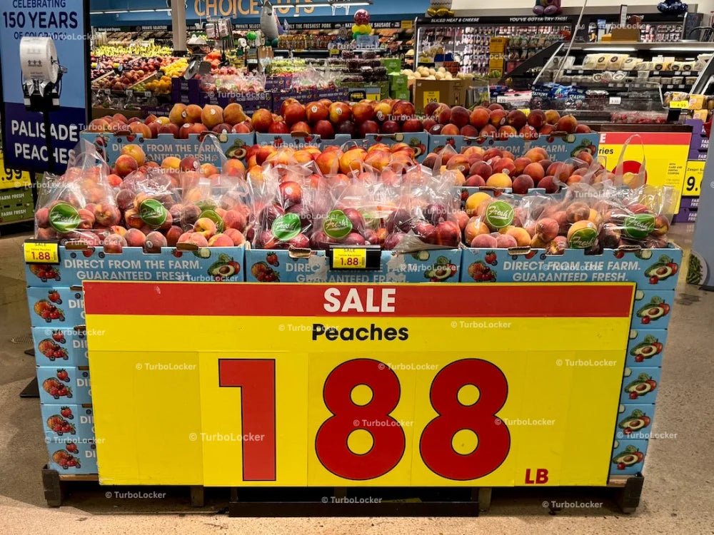 Peaches For Sale At A Grocery Produce Department