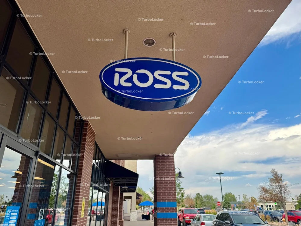 Ross Logo Hanging From The Exterior Awning