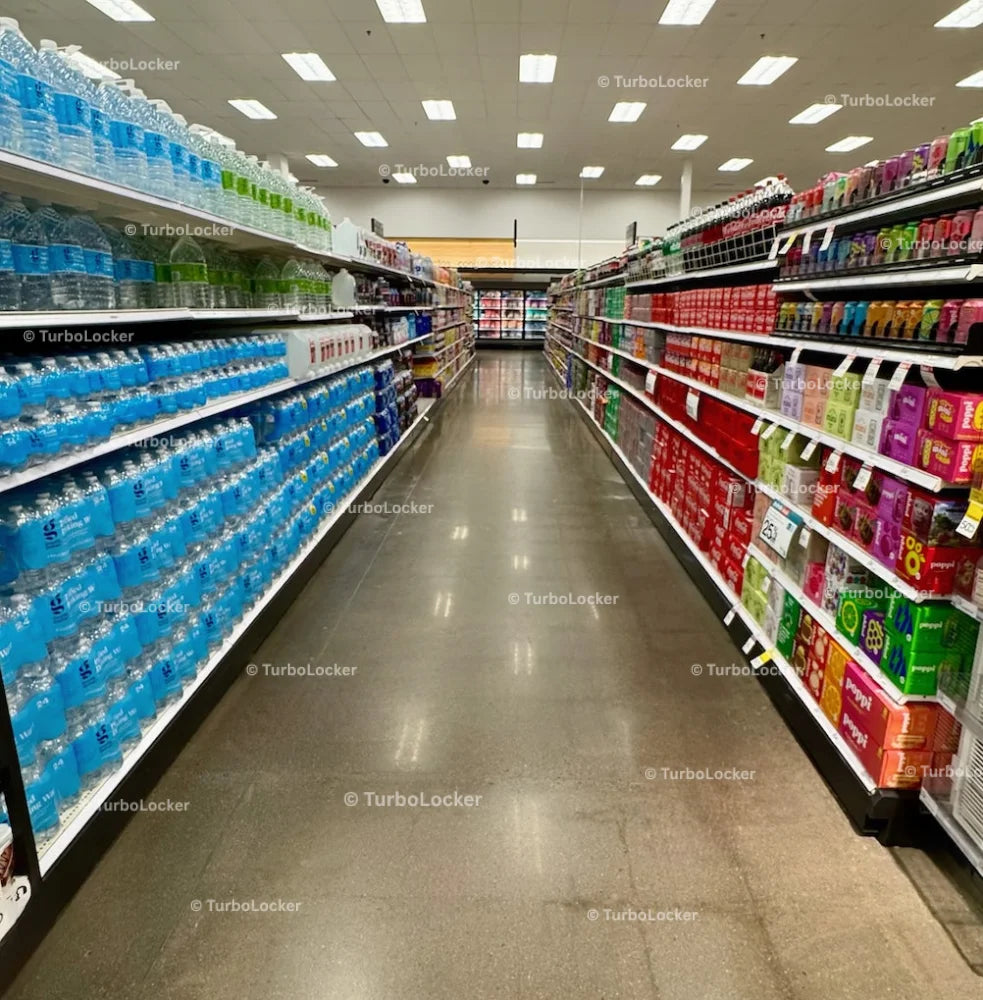 Soda Water And Juice Isle At A Grocery Store