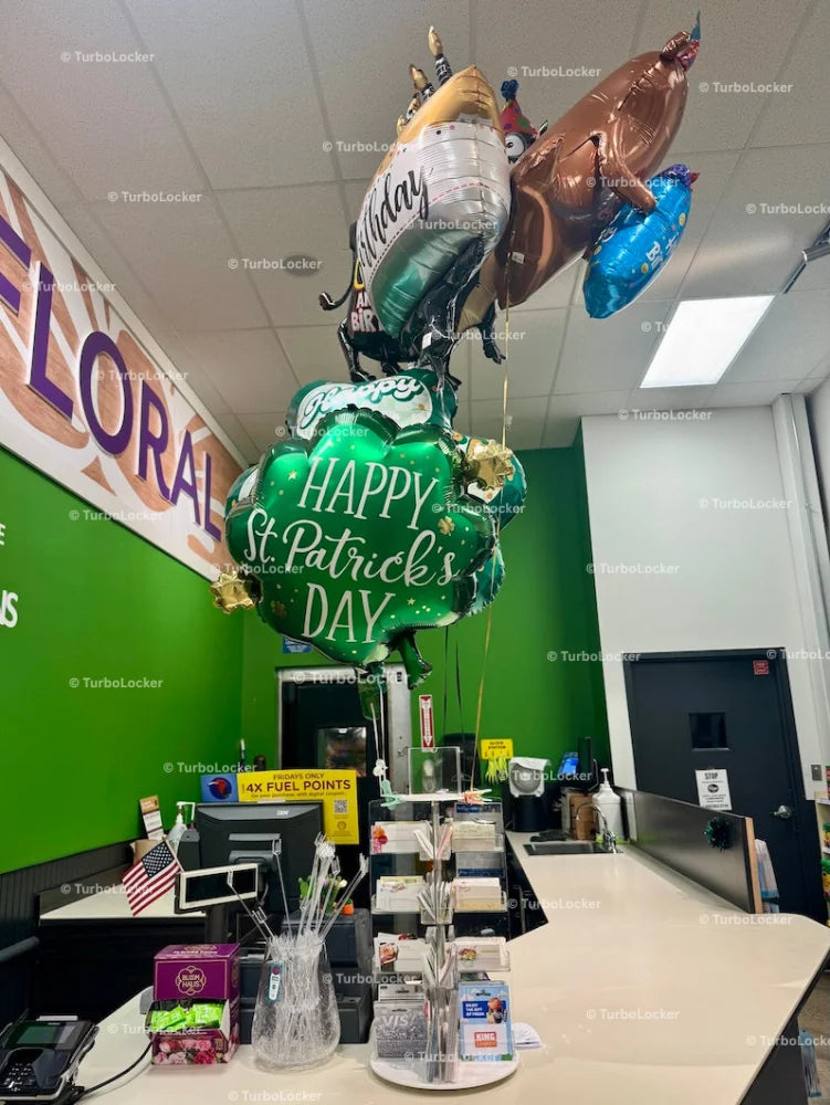 St Patrick’s Day Balloons At A Floral Counter