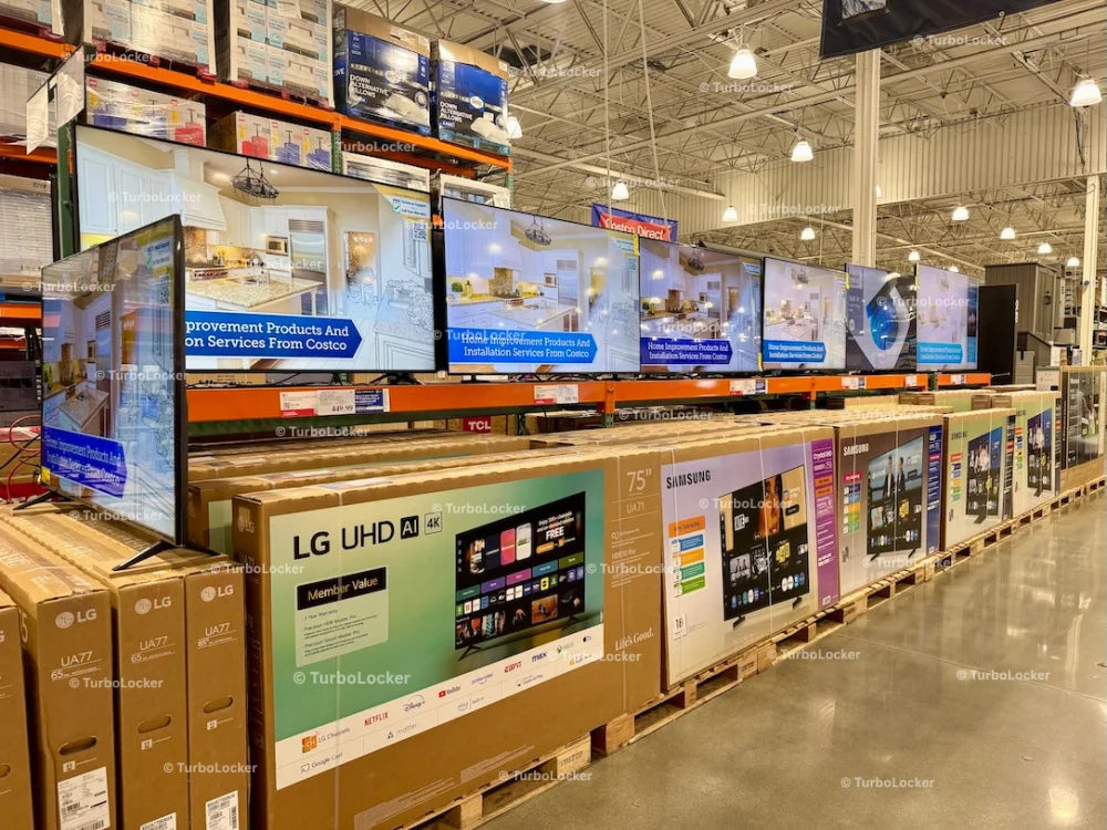 Televisions For Sale On Display At A Warehouse Store