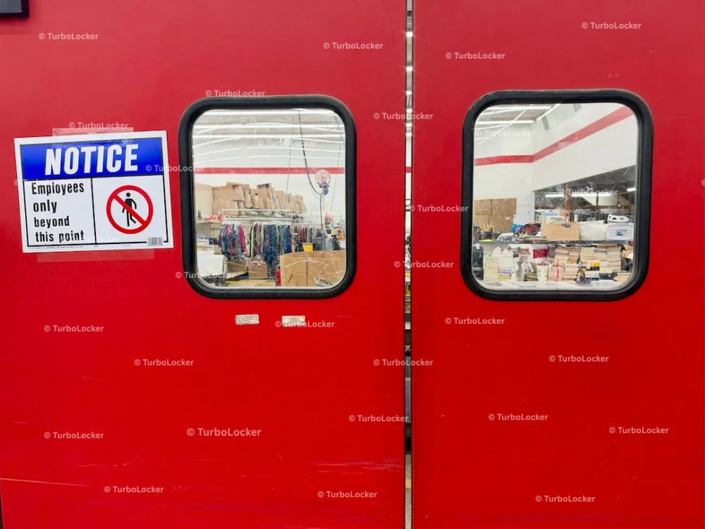 Thrift Store Employees Only Sign And Doors
