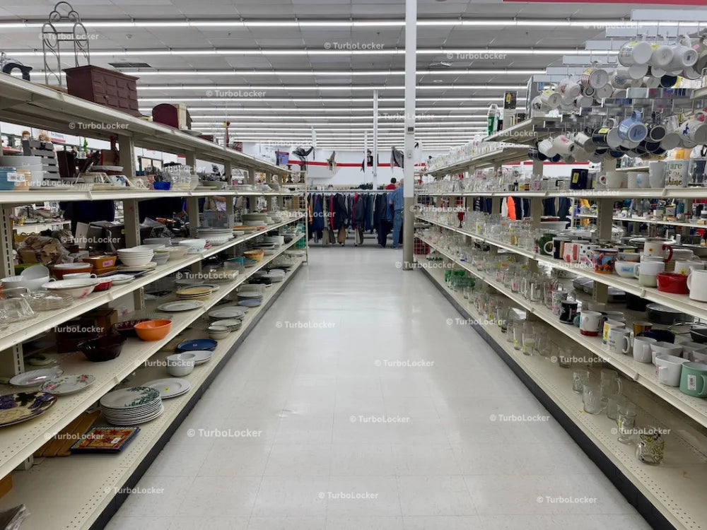 Thrift Store Glassware And Kitchen Plate Aisle