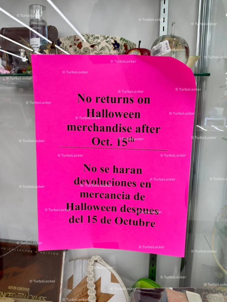 Thrift Store No Halloween Returns Notice