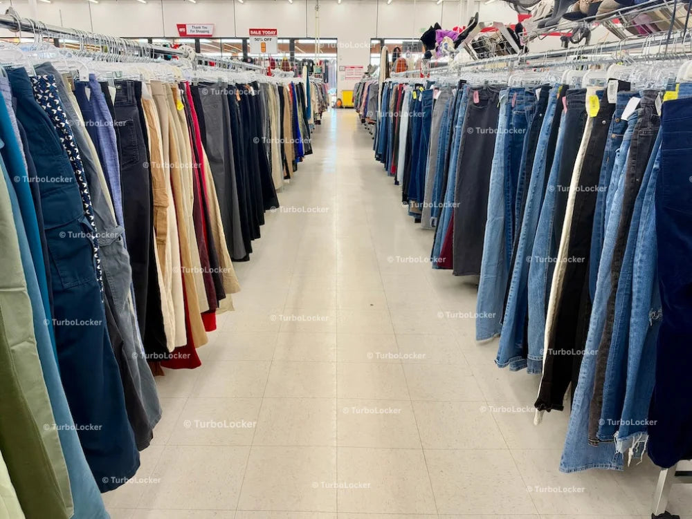Thrift Store Women’s Jeans On Racks
