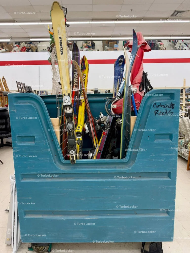 Used Skis And Snowboards At A Thrift Store