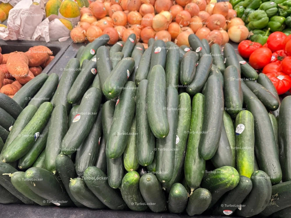 Whole Cucumbers In A Walmart Grocery Store Produce Area
